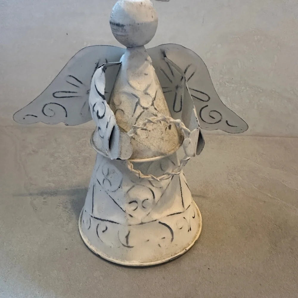 Vintage White Tin Angel Fairy Set - Folk Art Tin - Picture 2 of 6